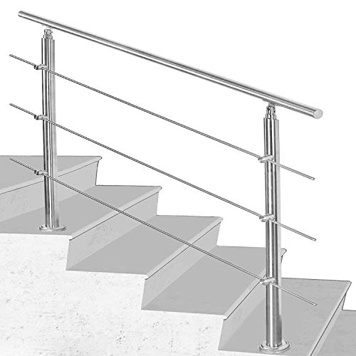 Hengda Pasamanos escalera acero inox 150 * 4.2 * 106.5cm,3 barras,barandilla con kit de instalación,para interiores y exteriores, escaleras, balcón, balaustrada