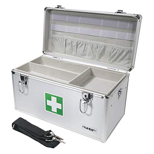 HMF 14701-09 Botiquín de Primeros Auxilios, Depósito de Medicamentos, asa de Transporte, Aluminio, 40 x 22,5 x 20,5 cm