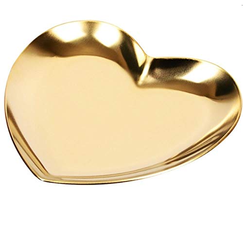 Homie Placa de joyería en Forma de corazón Nordic Ins Bandeja de Anillo de joyería de Oro Bandeja de exhibición de Almacenamiento de joyería de Metal Placa de Amor Decorativa, Oro