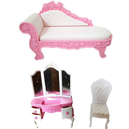iFCOW Juego de muebles en miniatura, chaise lounge en miniatura + aparador + silla de plástico modelo de muebles para casas de muñecas accesorios