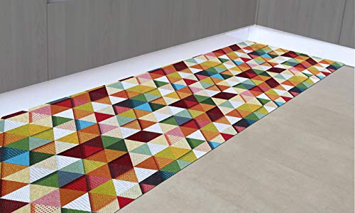 IlGruppone Alfombra de pasillo con diseño de fantasía, fabricada en Italia, antideslizante, lavable, adherente, triángulos, multicolor, 50 x 250 cm