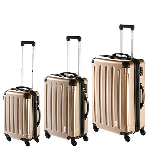 INVIDA - Juego de 3 maletas rígidas de 4 ruedas, juego de maletas apilables 3 tamaños BS/L/XL policarbonato, dorado (Dorado) - XXL-22957-004