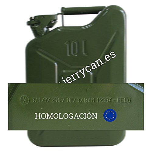 JERRY CAN, BIDÓN METALICO 10L VERDE MILITAR - HOMOLOGADO PARA EL TRANSPORTE DE GASOLINA - DIESEL - KEROSENO - SPP/JC10V