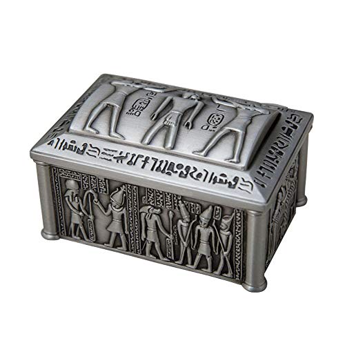 Joyero de Metal Vintage Joyería egipcia Caja de Estilo Europeo, Exquisito Metal de Escritorio Caja de Almacenamiento, Hogar Pequeño Joyero (Color : Silver, Size : 9X6.2X5CM)