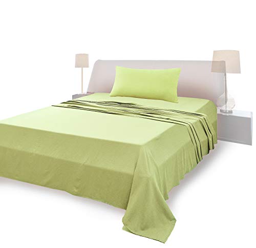 Juego de sábanas para cama individual, material 100% puro algodón, sábana y 1 funda de almohada, fabricado en Italia, verde claro