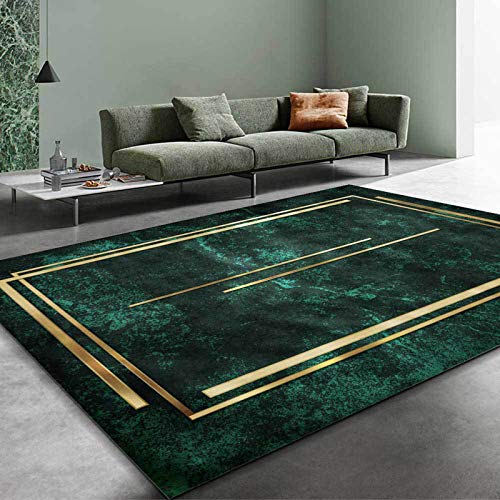 JXILY Alfombras Salon, Moqueta Rectangular Alfombra con Marco Gold Line Alfombra Infantil Estera - para Manta de Cabecera Hecha a Mano Habitación, Dormitorio,Dark Green,80X120cm