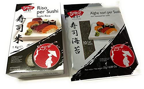 Kit Sushi Biyori – Arroz para sushi 1 kg + algas Nori para sushi 10 hojas 25 g