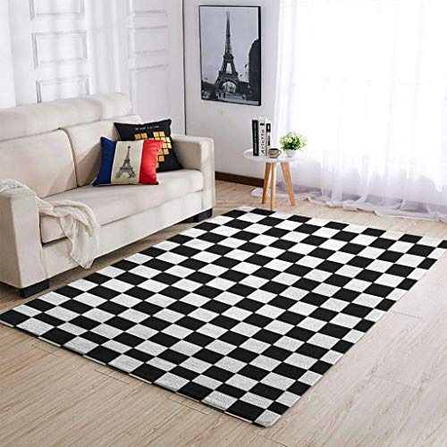 Knowikonwn Lujoso tablero de ajedrez, alfombras modernas para interiores de sala de estar, divertidas en blanco y negro para dormitorio de los niños, blanco 8 122 x 183 cm