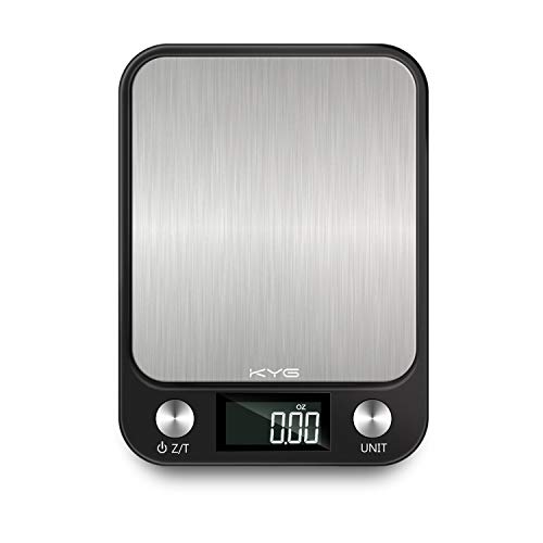 KYG Báscula de Cocina Digital 10kg/1gr, Balanza de Alimentos Medicíón con Pantalla LCD Retroiluminada, de Acero Inoxidable