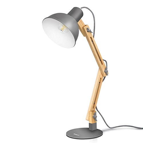 Lámpara de escritorio,columpio del brazo,lámpara de mesa ajustable y desmontable de madera para oficina, sala, estudio y dormitorio, gris– Tomons