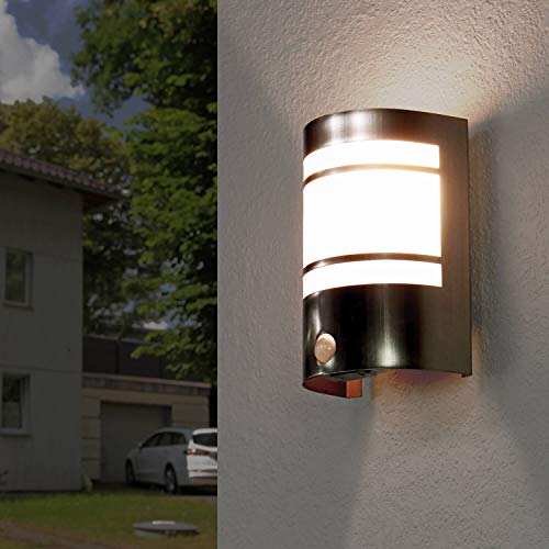 Lámpara exterior con sensor de movimiento, acero inoxidable, IP44 E27, lámpara de pared con detector de movimiento, exterior de casa, entrada