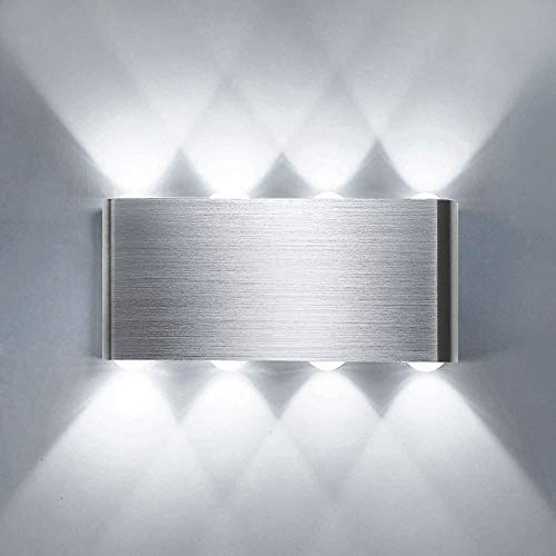 Lightess Apliques de Pared LED 8W Lámpara de Pared Interior Luz Moderna Luz de Aluminio Iluminación para Escaleras Pasillo Corredor Dormitorio (blanco frío)