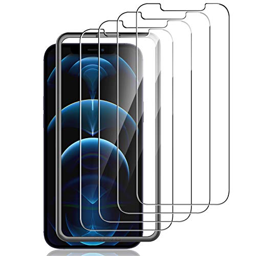 LK Compatible con iPhone 12 Pro MAX 6.7 Pulgada Protector de Pantalla,4 Pack,9H Dureza Cristal Templado, Equipado con Marco de Posicionamiento,Vidrio Templado Screen Protector