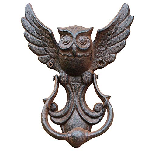 Llamador de puerta de hierro fundido con diseño de búho, estilo antiguo, puerta decorativa para tu jardín, casa de madera o casa de campo.