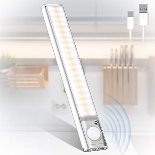 Luz Armario, 160 LED Luces con Sensor de Movimiento, USB Recargable Luz Nocturna, 3 Modos Lámpara de Armario con Tira Magnética, para Armario, Pasillo, Cocina, Escalera, Garaje, Sótano y Emergencias