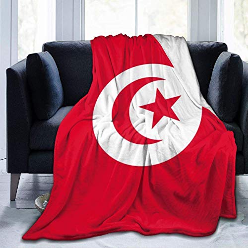 Manta de Microfibra Ultra Suave, Mantas acogedoras con Borde Cosido con Bandera de Túnez, Alfombra térmica portátil de Felpa para sofá Cama