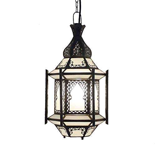 Marrakesch - Lámpara de techo (cristal, 45 cm de altura, estilo vintage, marroquí, árabe, 100% artesanal), color blanco