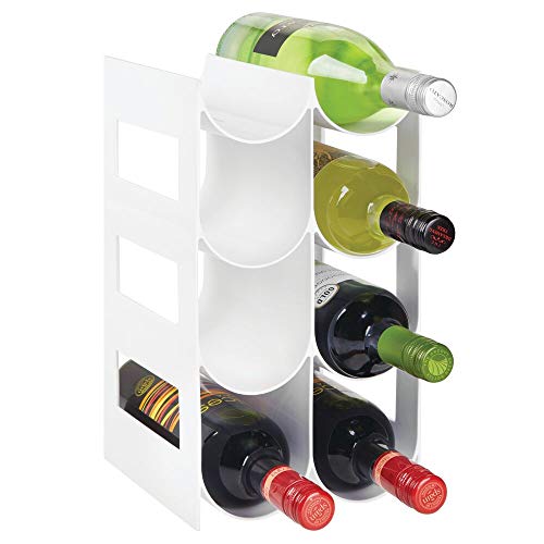 mDesign Práctico estante para botellas de vino – Botelleros para vino y otras bebidas para guardar hasta 8 unidades – Vinoteca de plástico de pie – blanco