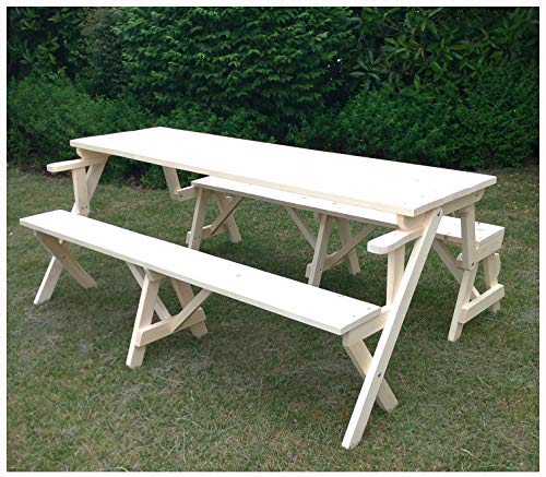 Mesa de picnic con bancos de madera para jardín, transformable en un banco individual, 160 x 132 x 76 cm