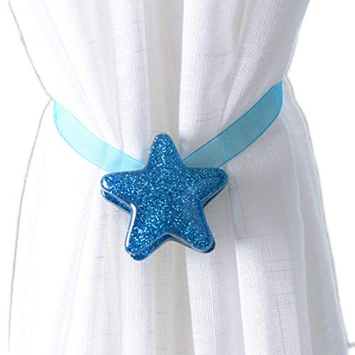 Molinter Alzapaños magnéticos para cortina con diseño de estrella, con fuerte imán para textiles del hogar, 2 unidades (azul, S/26 cm)