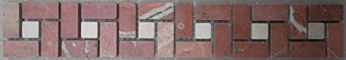 Mosaico de piedra natural y ribete rojo crema de colour ROSSO ducha baldosas de rodapié