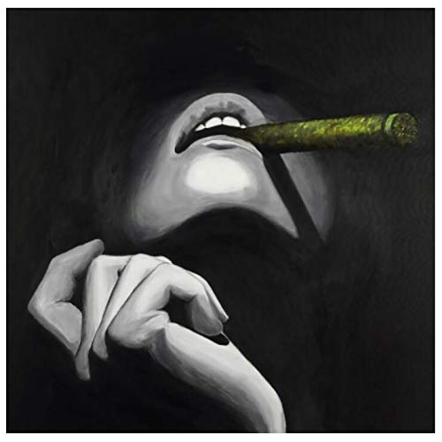 Mujeres fumadoras modernas con cigarrillo dorado Carteles e impresiones en blanco y negro Cuadros de pared en lienzo Pintura artística para sala de estar Arte de pared 40x40cm Sin marco
