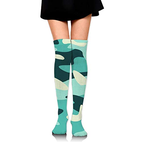 Mujeres Niñas Rodillas Calcetines altos Camuflaje Ejército Verde Muslo Medias largas de tubo 60 CM / 23,6 pulgadas