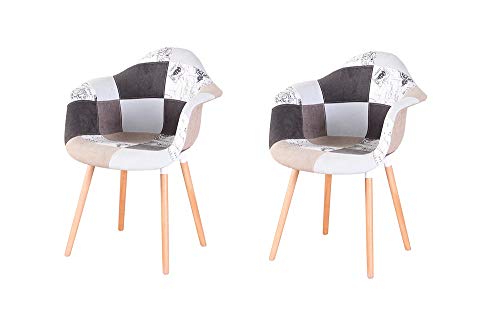 N/A Sillón de patchwork de dos piezas de tela de lino de ocio sala de estar esquina de recepción silla con respaldo y patas de madera natural estilos (gris)