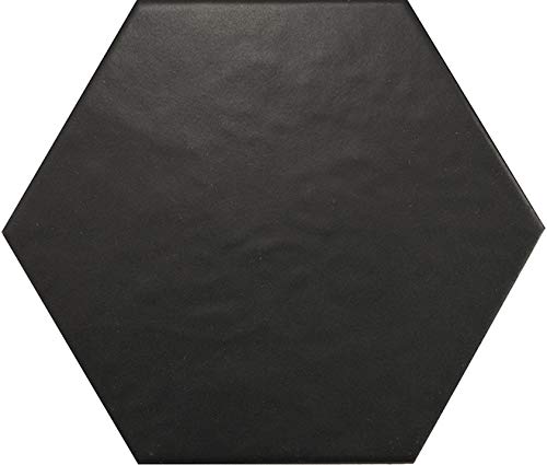 Nais - Baldosas cerámicas para suelos y paredes de interior - Colección Hexatile - Color Negro Mate (17,5x20 cm) - Caja de 1 m2 (35 piezas)
