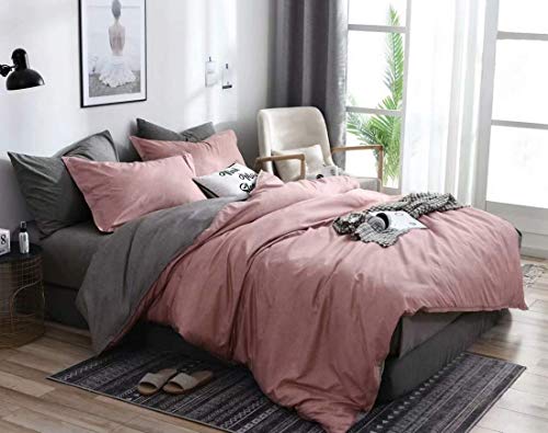 N/C Juego de ropa de cama de 155 x 220 cm, color rosa y gris, 2 piezas, color gris antracita con cremallera, 1 funda nórdica de 155 x 220 cm y 1 funda de almohada de 80 x 80 cm