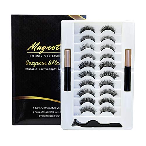NEPAK 10 Pares De Pestañas Postizas Magnéticas 3D Son Delineador De Ojos Magnético De Pestañas Magnéticas,Apariencia Natural,Reutilizable,Sin Necesidad De Pegamento