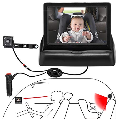 OBEST 4.3"monitor de coche de bebé, kit de monitorización de bebé de coche de visión nocturna de alta definición, con cámara, fácil de observar cada movimiento del bebé/niño en el asiento del coche