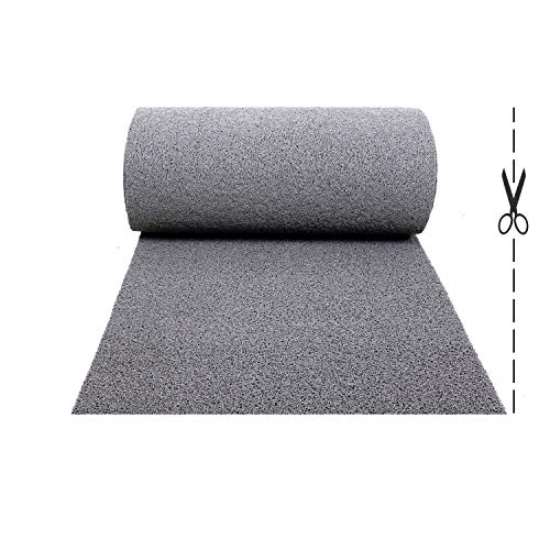 Olivo.Shop – Twist Gris, alfombra antideslizante de rizo de vinilo para entrada exterior, felpudo a medida de vinilo, atrapa la suciedad y lavable para interior (100 x 300 cm)