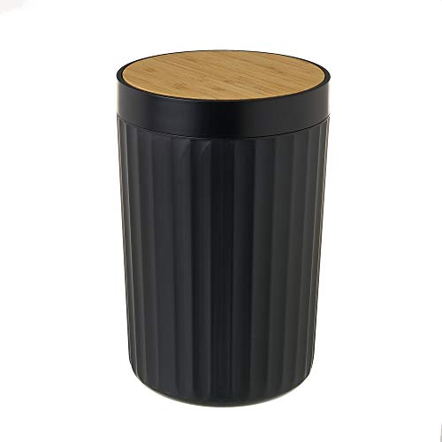Papelera 5 litros Negra de bambú PVC de Ø 18x28 cm - LOLAhome