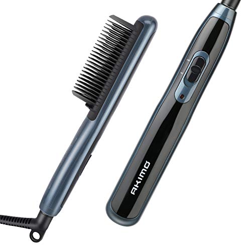 Plancha de pelo profesional 2 en 1 para hombres - Cepillo de calentamiento suavizante Peine de calentamiento antiarrugas y cerámico