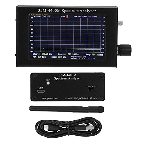 Plyisty Analizador de Espectro, 35-4400Mhz 4.3 Pulgadas LCD Analizador de Espectro de Mano con Pantalla Digital, para Control Remoto de Juguete Walkie Talkie 2.4Gwifi, etc.