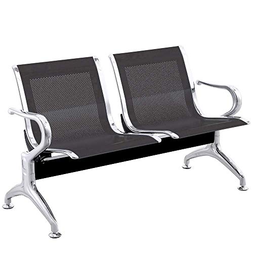 PrimeMatik - Bancada para sala de espera con sillas ergonómicas negras de 2 plazas