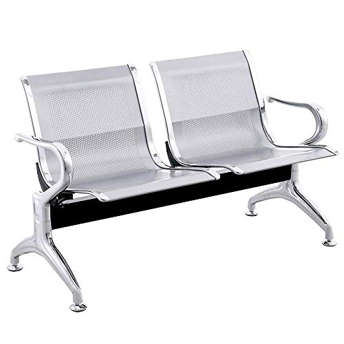 PrimeMatik - Bancada para sala de espera con sillas ergonómicas plateadas de 2 plazas
