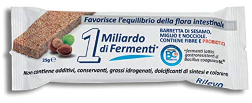 Rilevo - 1 millardo de fermentos- 12 paquetes individuales de barritas de sésamo, miel italiano, malto de arroz, mijo soplado, avellanas, Ganeden Bacillus coagulans BC30