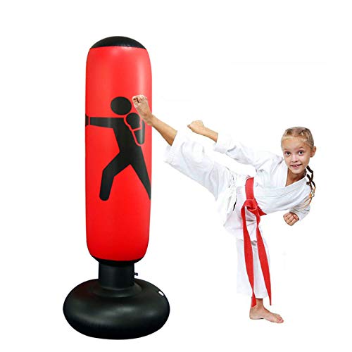 Saco de Boxeo de Pie Inflable,Saco de Arena de Columna Inflable 160cm PVC Fitness,para Niños y Adultos Ejercicio y Alivio del Estrés (Red)