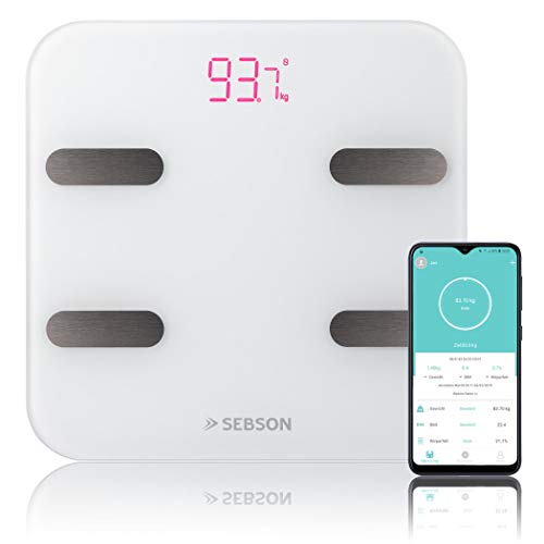 SEBSON Báscula de Grasa Corporal Bluetooth con App, digital bascula baño analisis corporal (11 valores) - peso, grasa, agua, muscular, IMC, etc - Balanza Personal 180kg