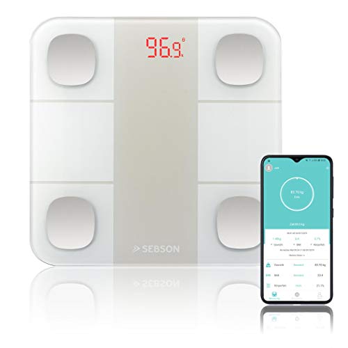 SEBSON Báscula de Grasa Corporal Bluetooth con App, digital bascula baño analisis corporal (13 valores) - peso, grasa, agua, muscular, IMC, etc - Balanza Personal 180kg