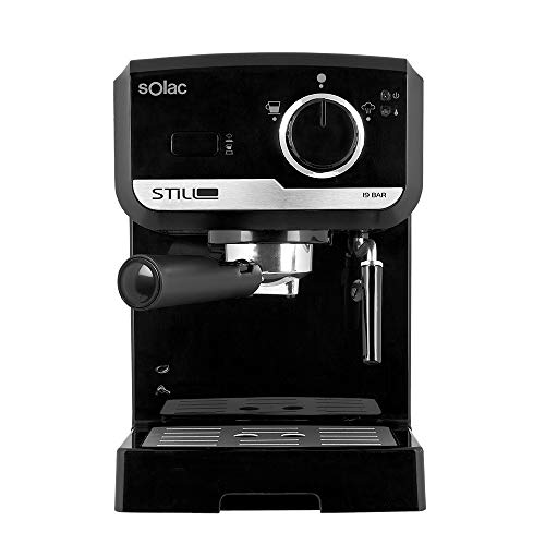 Solac CE4493 - Cafetera Espresso 19 Bar, bomba de presión 19 bares, con portafiltros, vaporizador inox y apagado automático, color negro