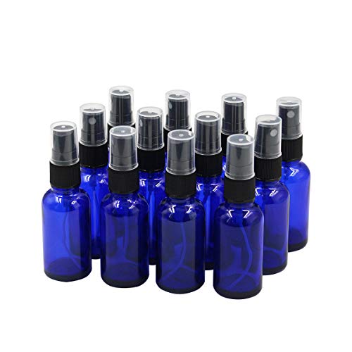 Sookg 12 botellas de spray de cristal vacías de 30 ml, tiene una función de atomización y un efecto anti-UV, para aceites esenciales, perfume, fortalecedor (azul)