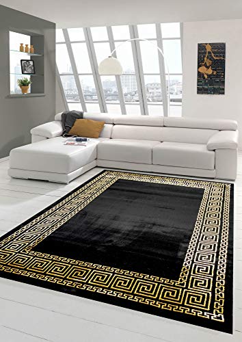 Teppich-Traum Alfombra Sala de Estar con Borde clásico en Oro Negro Größe 80 x 300 cm