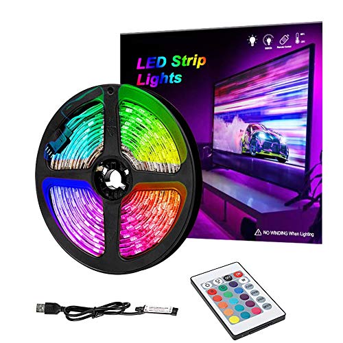 Tira de luces LED RGB de 1 m, IP65 Colored USB TV Backlight con mando a distancia, 16 colores cambiantes 5050 LED Bias Lighting for HDTV, Multicolor para TV PC Background Lighting (1 m)