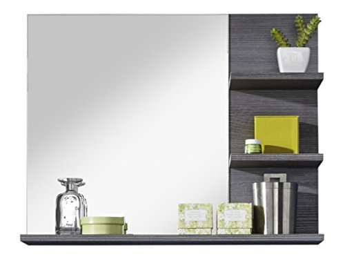 trendteam smart living Espejo de pared para baño Miami, 72 x 57 x 17 cm, con decoración en plateado ahumado y superficie para colocar objetos