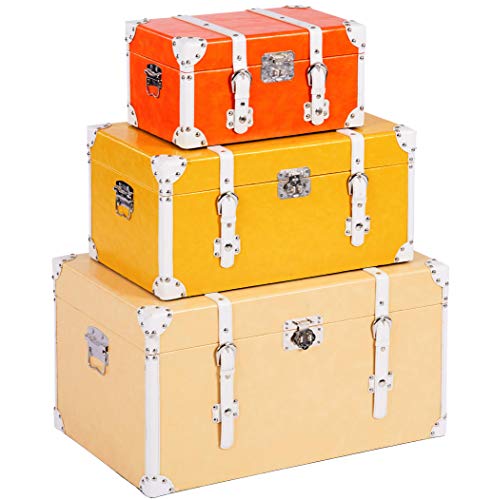 ts-ideen Juego de 3 maletas como baúl de madera, estilo vintage, piel sintética, estilo rústico, 3 colores