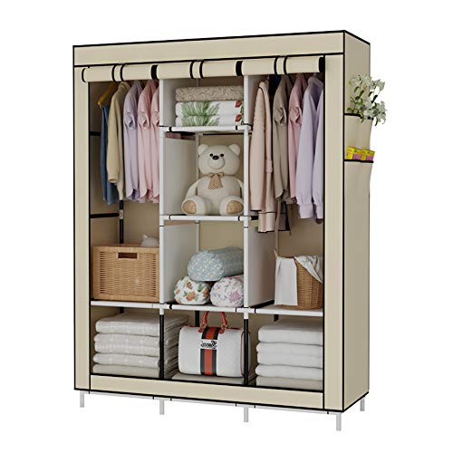 UDEAR Armario de Tela Plegable Ropa Organizador Closet portátil Guardarropa Beige