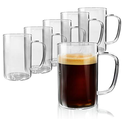 UMI. Tazas de Vidrio de café Essentials de 300 ml, Paquete de 6 Tazas Transparentes para Capuchino, té con Leche, Jugo de Leche